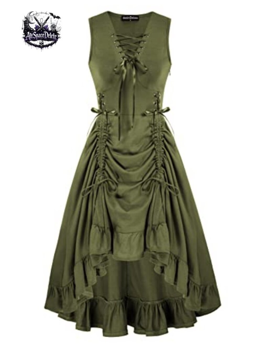 Renaissance Steampunk Lace Up Gothic Dress Drawstring Ruffled Midi Costume